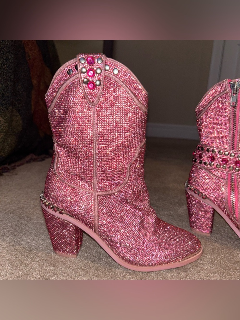 Club Exx Sheriff Shine Rhinestone Cowboy Boots Pink Size 6 - Picture 4 of 6